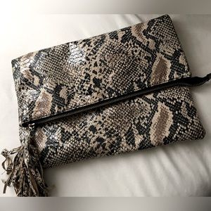 Vintage Faux snake skin fold over crossbody clutch